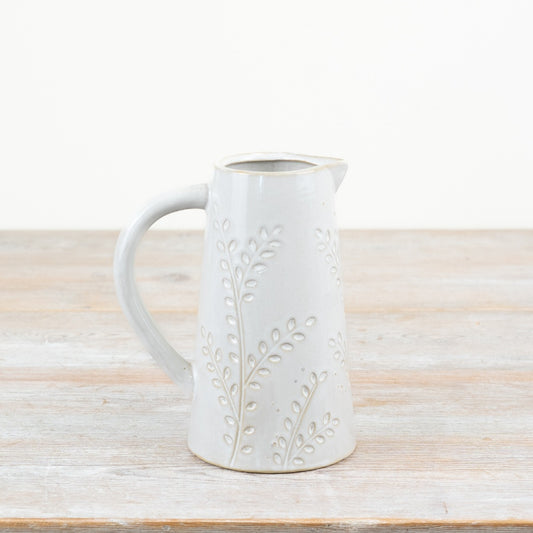 Leaf Design Ceramic Jug 17cm – Tall Decorative Jug with Natural Glossy Glaze