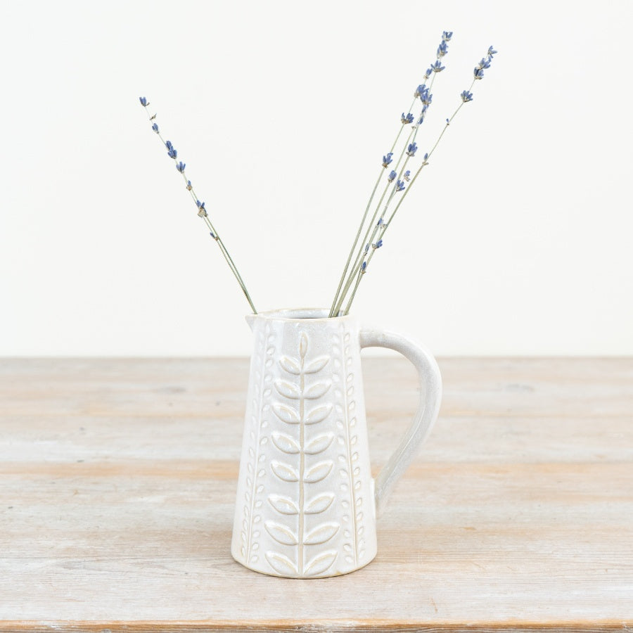 Leaf Design Ceramic Jug 17cm – Tall Decorative Jug with Natural Glossy Glaze