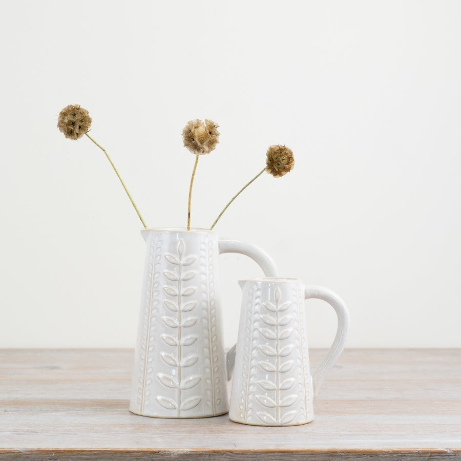 Leaf Design Ceramic Jug 17cm – Tall Decorative Jug with Natural Glossy Glaze