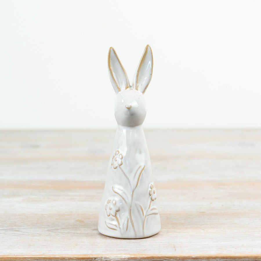 Rabbit Ornament 16.5cm – Floral Ceramic Bunny Decoration, Glossy Glaze Spring Easter Home Decor Accent