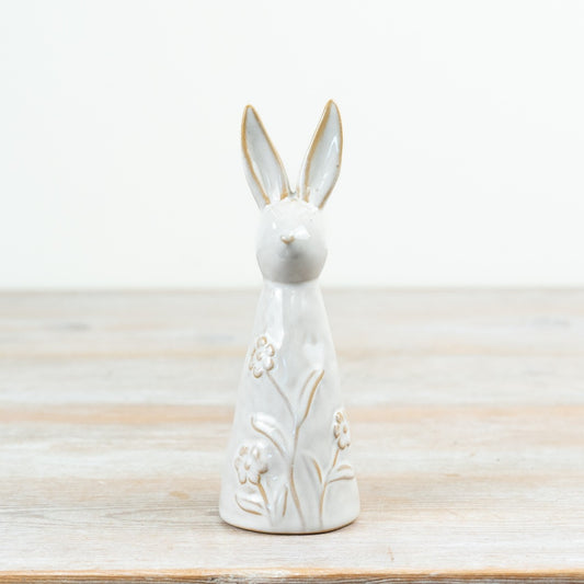 Rabbit Ornament 16.5cm – Floral Ceramic Bunny Decoration, Glossy Glaze Spring Easter Home Decor Accent