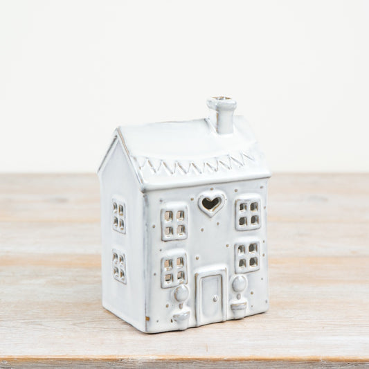 Whimsical House Tealight Holder 18cm – Glazed Ceramic Home Candle Lantern Décor