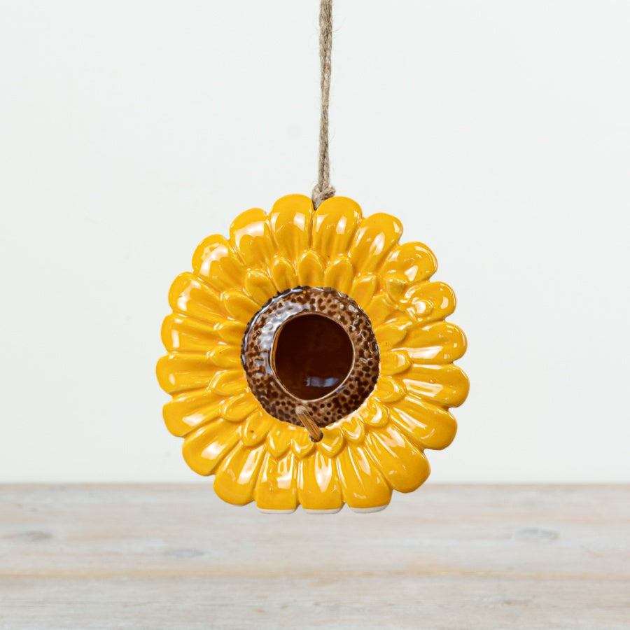 Sunflower Birdhouse 15cm – Hanging Garden Bird House, Decorative Floral Outdoor Nest Box with Jute String