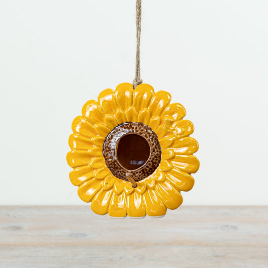 Sunflower Birdhouse 15cm – Hanging Garden Bird House, Decorative Floral Outdoor Nest Box with Jute String