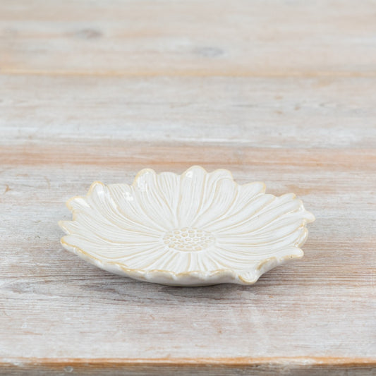 Flower Plate 13.5cm – Embossed Ceramic Plate with Natural Glazed Finish