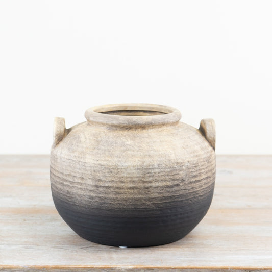 Oti Terracotta Vase 23.5cm – Rustic Ombre Decorative Pot with Handles, Artisan Home Decor Statement Piece