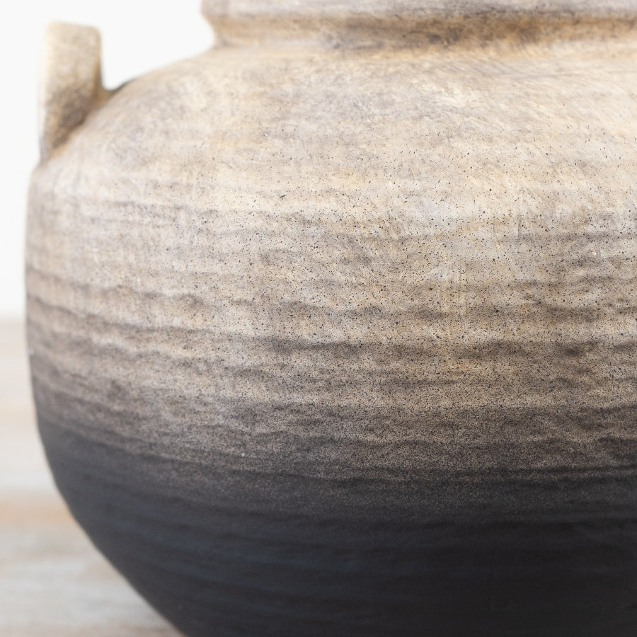 Oti Terracotta Vase 23.5cm – Rustic Ombre Decorative Pot with Handles, Artisan Home Decor Statement Piece