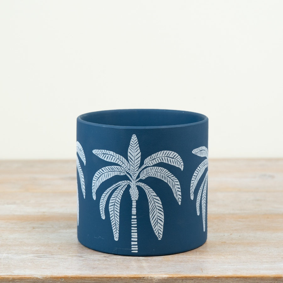 Blue Palm Tree Planter – 16.5cm Ceramic Decorative Pot, Elegant Indoor & Outdoor Plant Holder