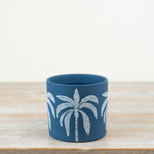 Blue Palm Tree Planter – 13.5cm Ceramic Decorative Pot, Elegant Indoor & Outdoor Plant Holder