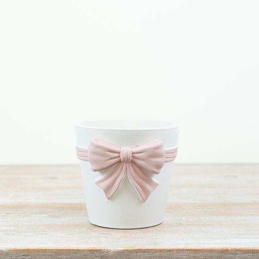 Pink Bow Planter – 14.5cm Ceramic Decorative Plant Pot, Trendy Indoor & Outdoor Accent