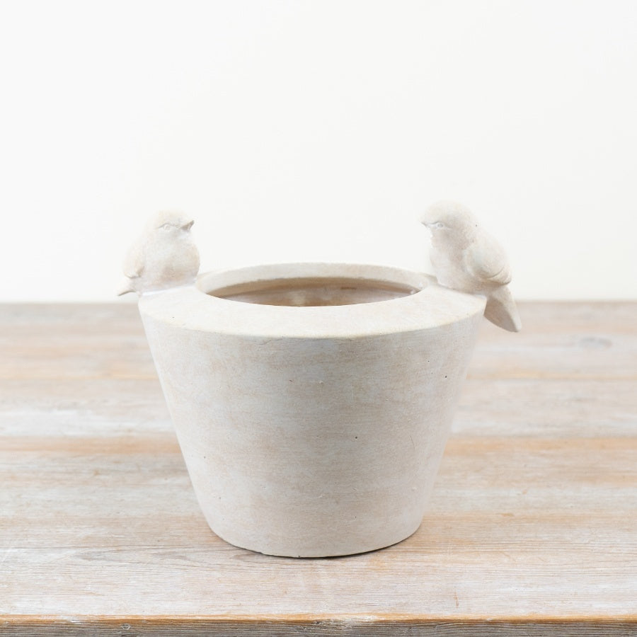 Round 3D Bird Planter – 28.5cm White Ceramic Herb & Succulent Pot with Decorative Birds