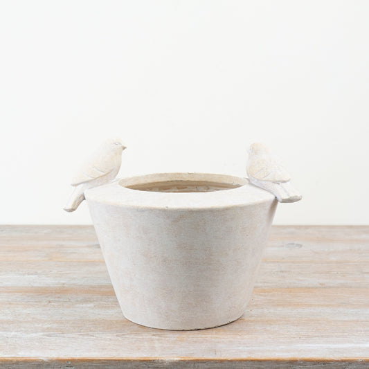 3D Bird Planter – 22.5cm White Round Pot with Perched Birds, Indoor & Outdoor Plant Holder