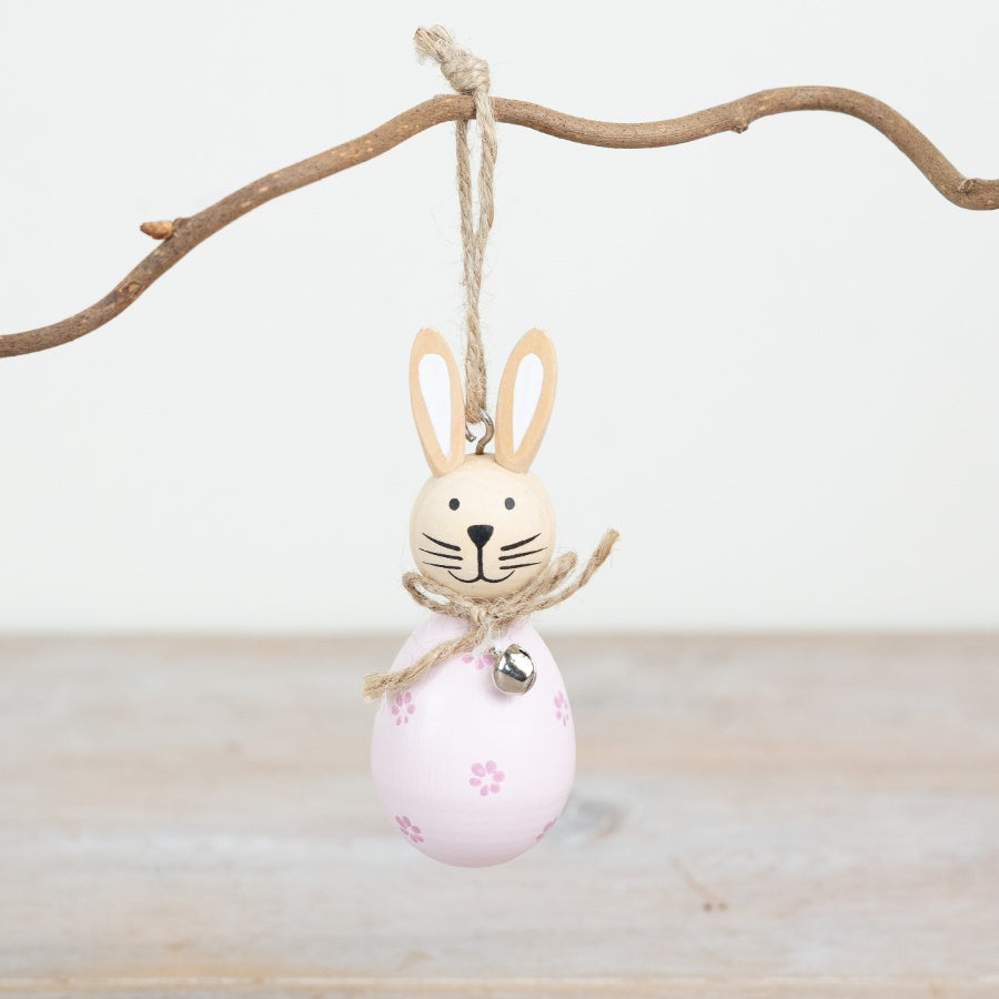 Hanging Pink Rabbit Decoration 9.2cm – Pastel Bunny Ornament with Daisy Pattern, Cute Spring Easter Home Decor