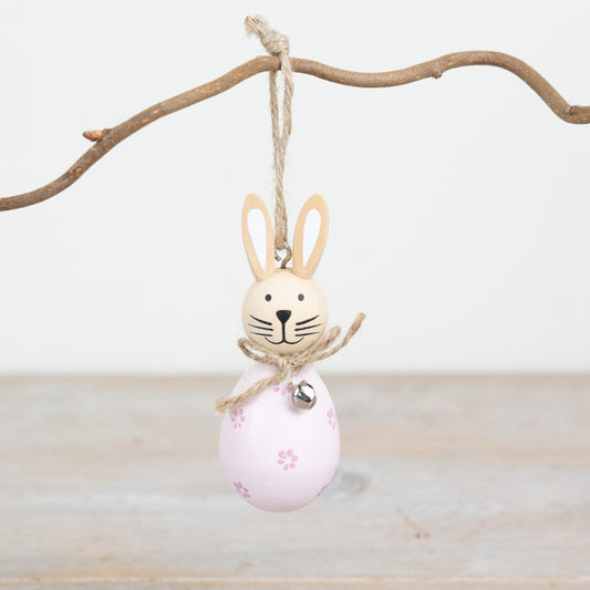 Hanging Pink Rabbit Decoration 9.2cm – Pastel Bunny Ornament with Daisy Pattern, Cute Spring Easter Home Decor