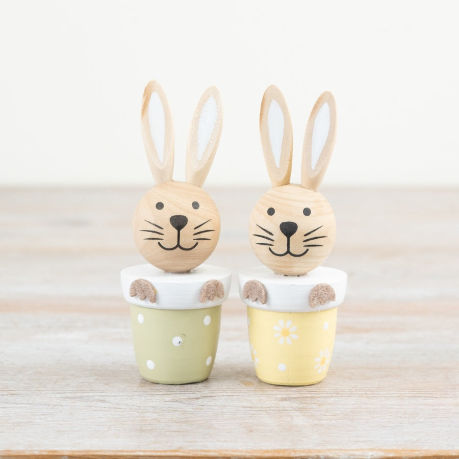 Rabbit in Planter Ornament 11cm – Bunny in Pastel Green Spotty Pot, Cute Spring Easter Home Decor Accent