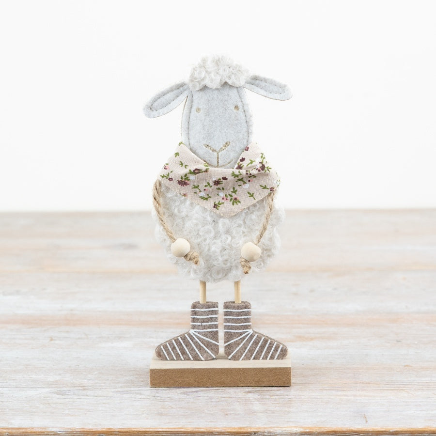 Felt Sheep Decoration 20.5cm – Soft Wool Sheep Ornament with Floral Detail, Rustic Spring Home Decor Accent
