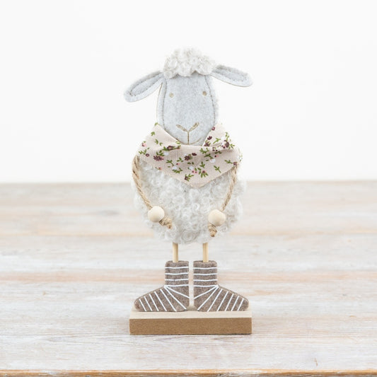 Felt Sheep Decoration 20.5cm – Soft Wool Sheep Ornament with Floral Detail, Rustic Spring Home Decor Accent