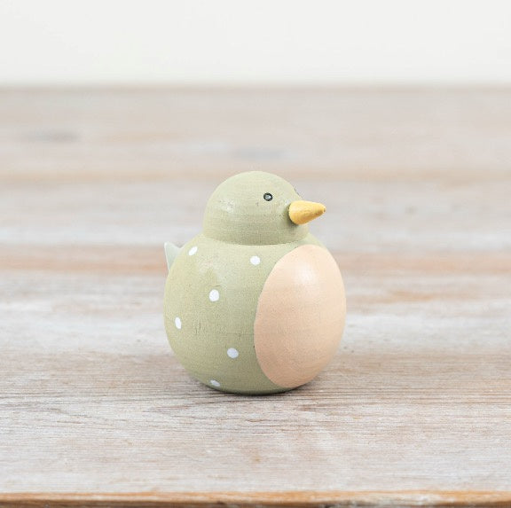 Green Dotty Bird Decoration 5.8cm – Wooden Bird Ornament with Polka Dot Design, Cute Nature Home Decor Accent
