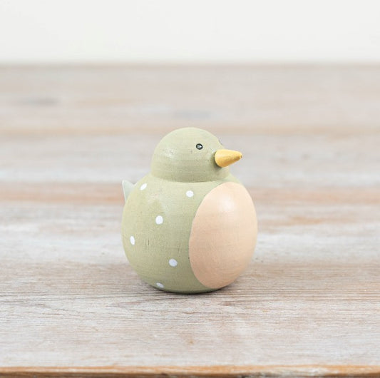 Green Dotty Bird Decoration 5.8cm – Wooden Bird Ornament with Polka Dot Design, Cute Nature Home Decor Accent