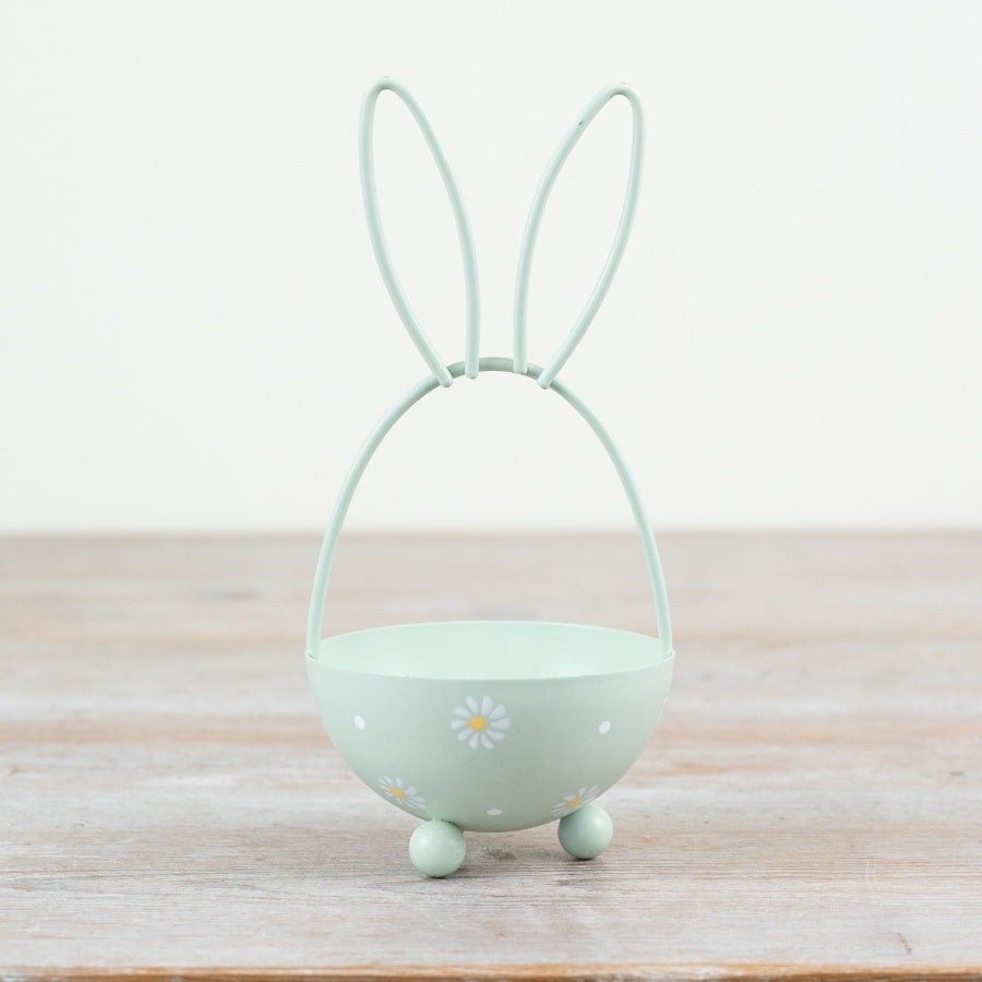 Daisy Bunny Basket 17cm – Sage Green Easter Egg Basket, Floral Bunny Ear Storage for Spring Decor & Treat Display