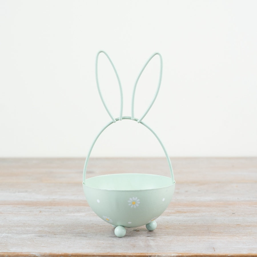 Daisy Bunny Basket 20cm – Sage Green Easter Egg Basket, Floral Bunny Ear Storage for Spring Decor & Treat Display