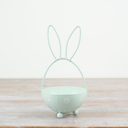 Daisy Bunny Basket 20cm – Sage Green Easter Egg Basket, Floral Bunny Ear Storage for Spring Decor & Treat Display