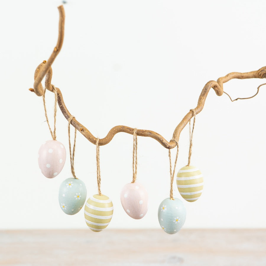 Set of 6 Pastel Hanging Easter Eggs 9cm – Decorative Egg Ornaments with Jute String, Spring Tree Decor