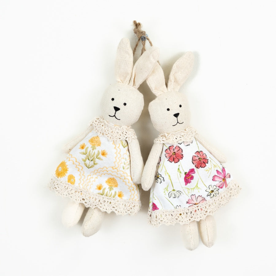 Hanging Fabric Rabbit Decoration 16cm – Floral Bunny Ornament, Cute Spring Easter Home Décor Accent
