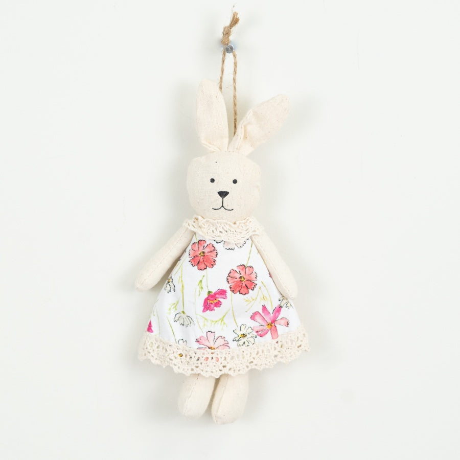 Hanging Fabric Rabbit Decoration 16cm – Floral Bunny Ornament, Cute Spring Easter Home Décor Accent