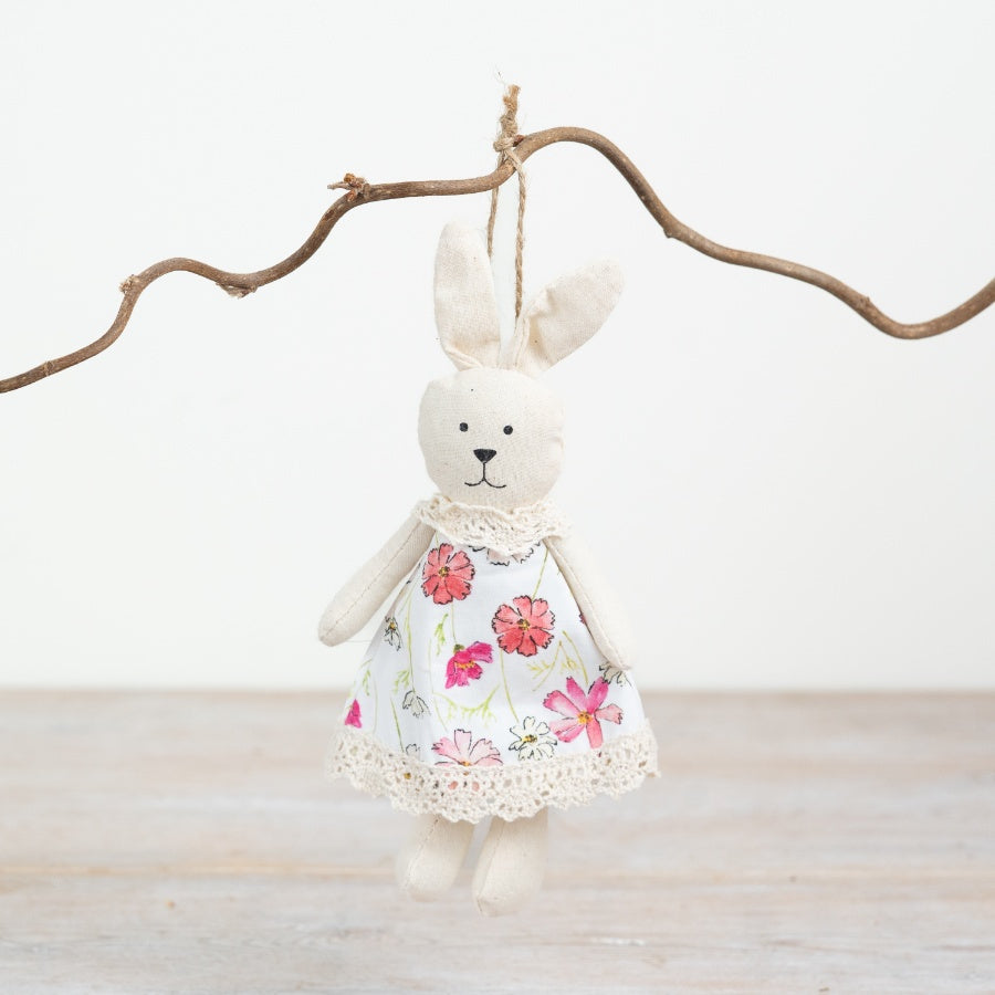 Hanging Fabric Rabbit Decoration 16cm – Floral Bunny Ornament, Cute Spring Easter Home Décor Accent