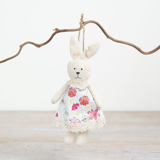 Hanging Fabric Rabbit Decoration 16cm – Floral Bunny Ornament, Cute Spring Easter Home Décor Accent
