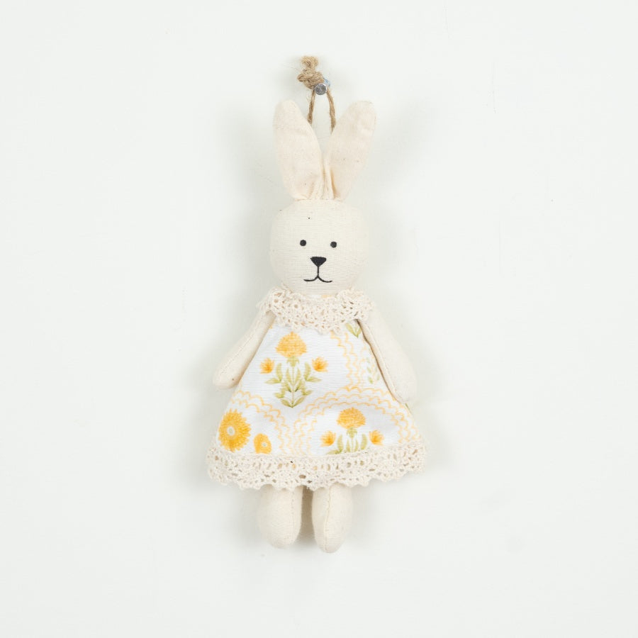 Hanging Fabric Bunny Decoration 16cm – Floral Rabbit Ornament, Spring Easter Home Décor Accent