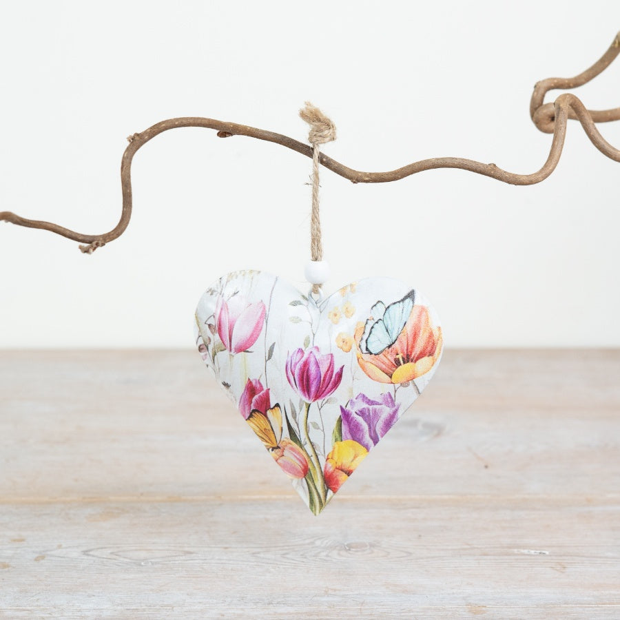 Tulip Heart Hanging Decoration 10cm – Floral Wooden Heart Ornament, Spring Home Decor Wall Hanging Gift