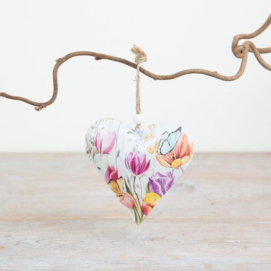 Tulip Heart Hanging Decoration 10cm – Floral Wooden Heart Ornament, Spring Home Decor Wall Hanging Gift