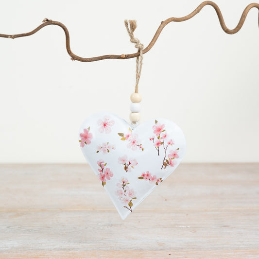 Floral Heart Hanging Decoration 10cm – Elegant Wooden Heart Ornament, Decorative Home Accent Gift