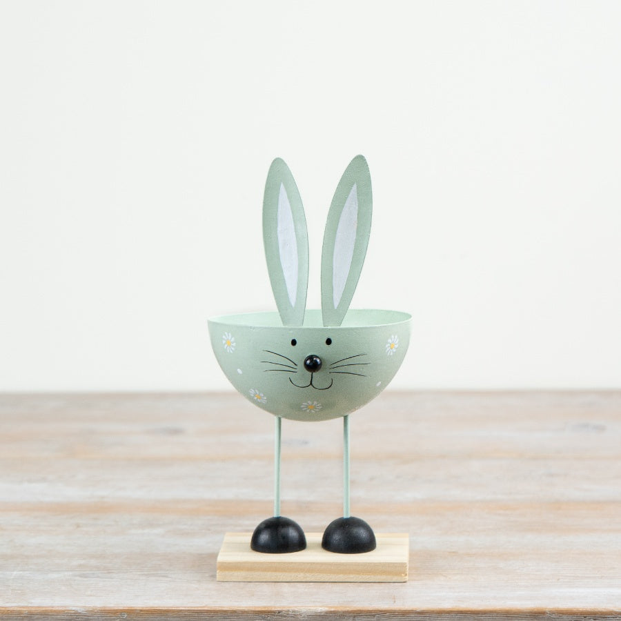 Green Bunny Ornament 24cm – Wooden Rabbit Face Decoration on Stand, Rustic Easter Spring Home Decor Accent