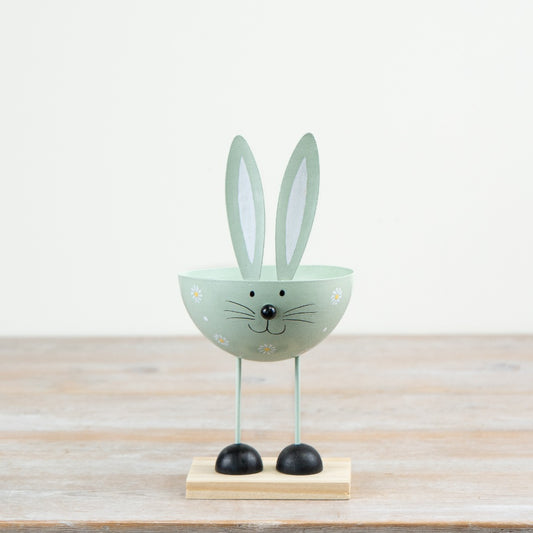 Green Bunny Ornament 24cm – Wooden Rabbit Face Decoration on Stand, Rustic Easter Spring Home Decor Accent