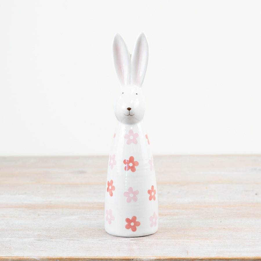 Ceramic Bunny Decoration 25.2cm – Floral Rabbit Ornament, Spring Easter Home Accent for Shelf or Table Display