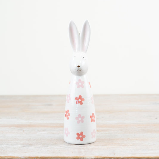Ceramic Bunny Decoration 25.2cm – Floral Rabbit Ornament, Spring Easter Home Accent for Shelf or Table Display