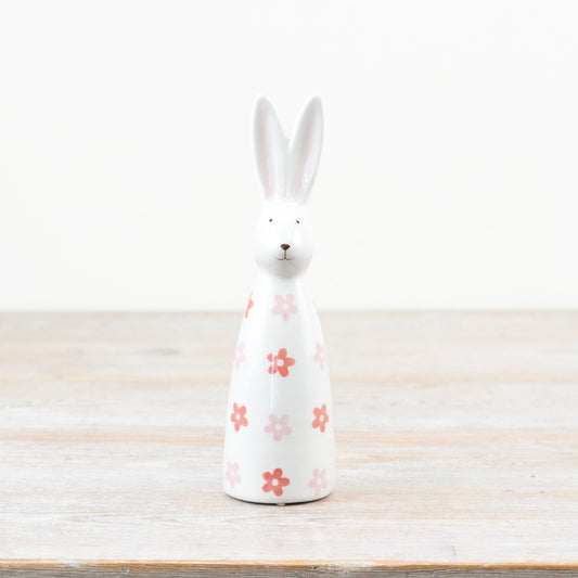 Ceramic Bunny Decoration 20.5cm – Floral Rabbit Ornament, Spring Easter Home Accent for Shelf or Table Display