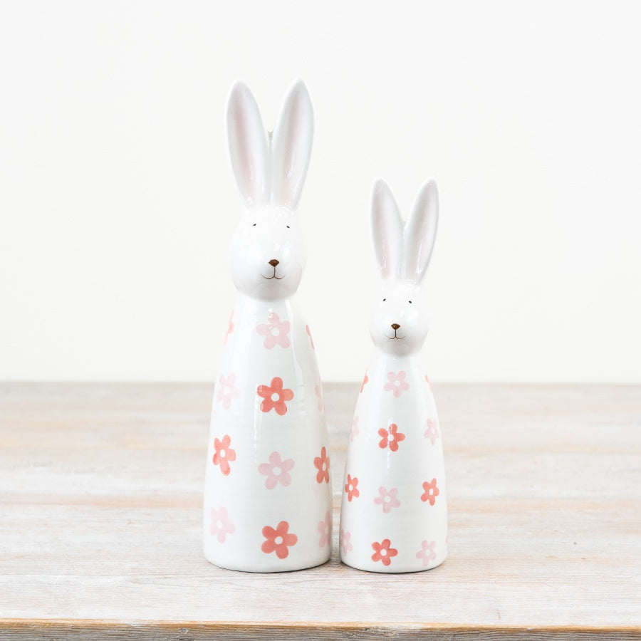 Ceramic Bunny Decoration 20.5cm – Floral Rabbit Ornament, Spring Easter Home Accent for Shelf or Table Display