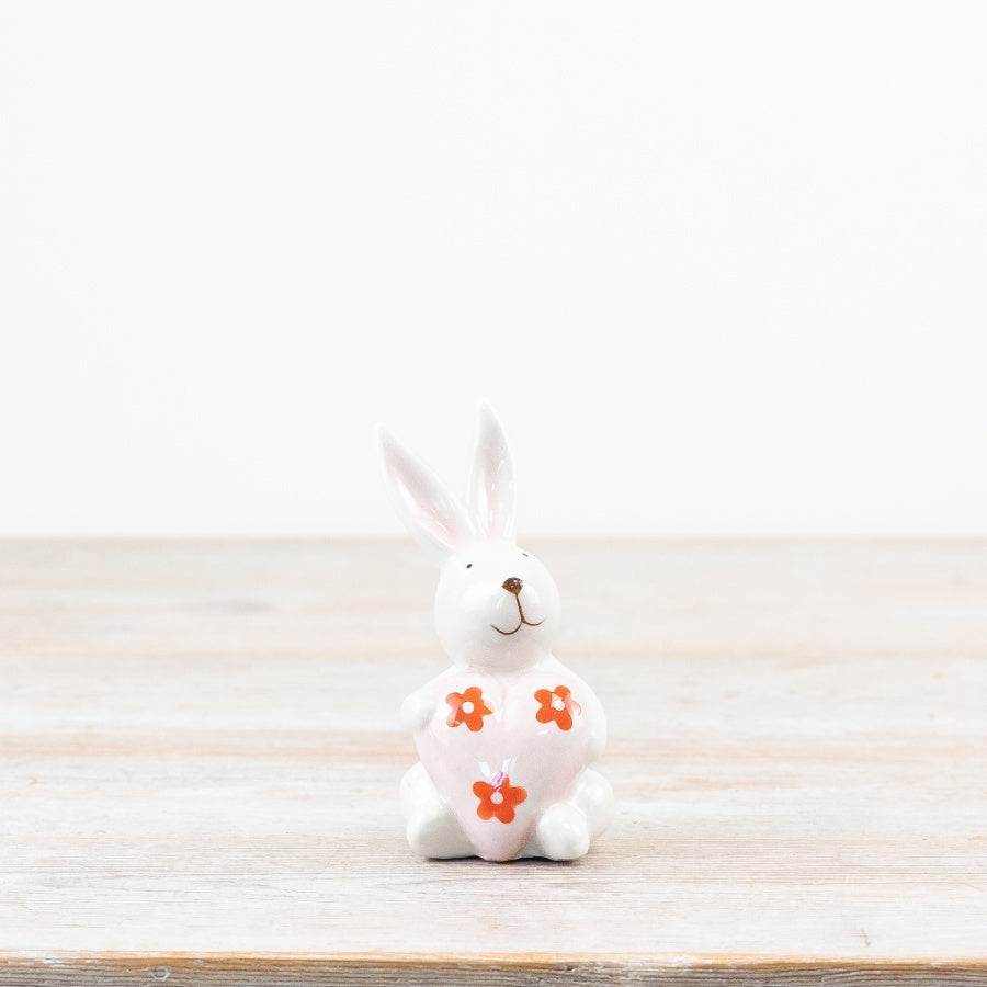 Ceramic Daisy Rabbit Ornament 10.5cm – Hand Painted Bunny Figurine, Spring Easter Decor, Floral Home Accent