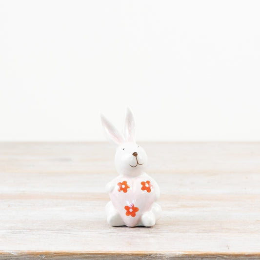 Ceramic Daisy Rabbit Ornament 10.5cm – Hand Painted Bunny Figurine, Spring Easter Decor, Floral Home Accent