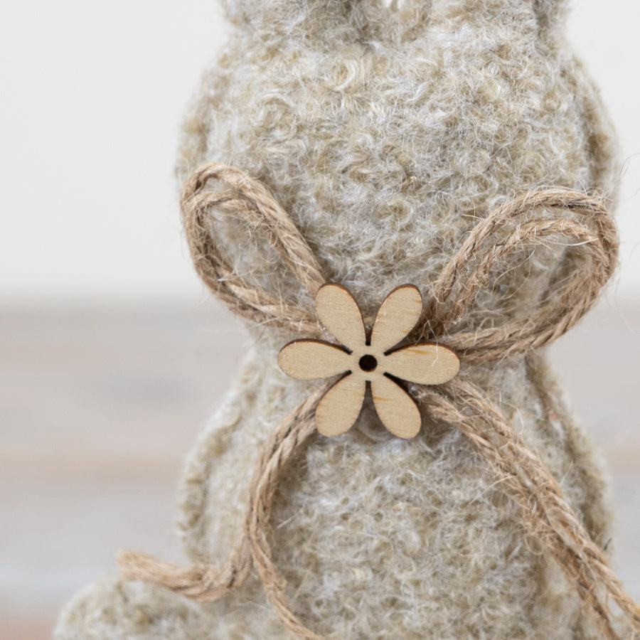 Set of 2 Fabric Bunny Decorations 21cm – Rustic Easter Rabbit Figures with Jute Bow, Spring Table & Shelf Display