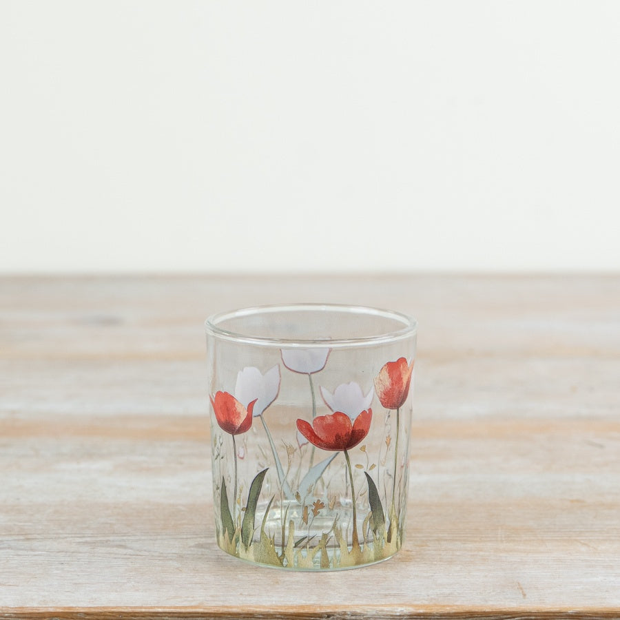 Glass Tulip Tealight Holder 8cm – Decorative Floral Candle Holder, Elegant Small Glass Accent for Warm Home Lighting