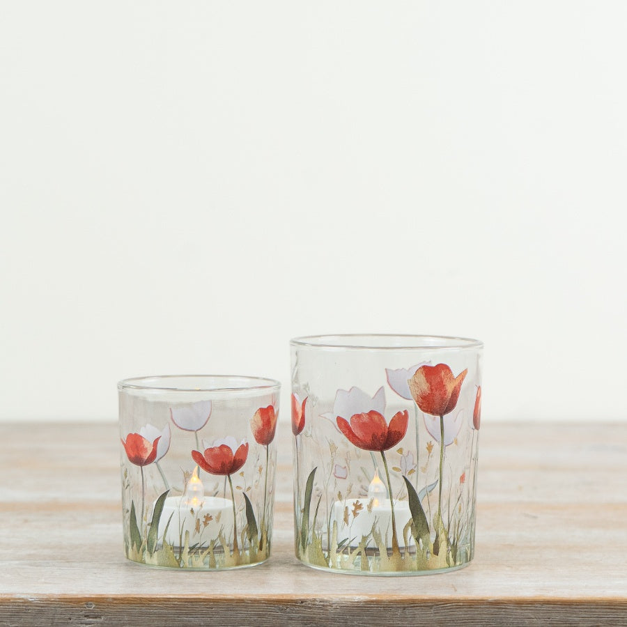 Glass Tulip Tealight Holder 10cm – Decorative Floral Candle Holder, Elegant Small Glass Accent for Warm Home Lighting