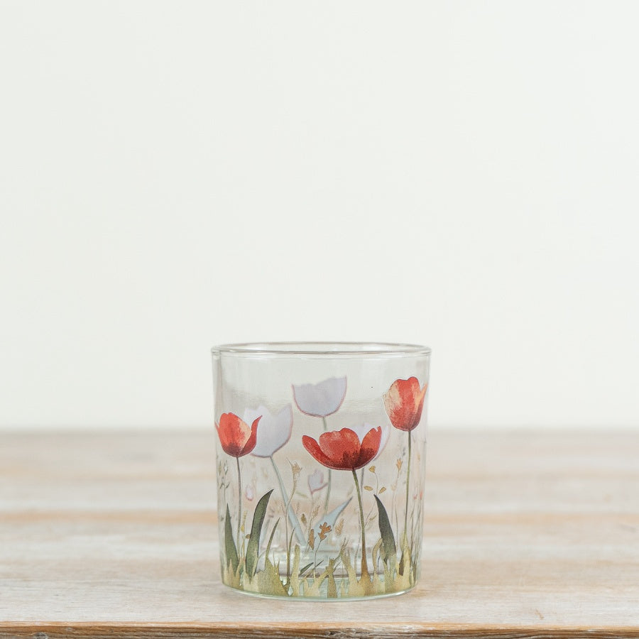 Glass Tulip Tealight Holder 10cm – Decorative Floral Candle Holder, Elegant Small Glass Accent for Warm Home Lighting