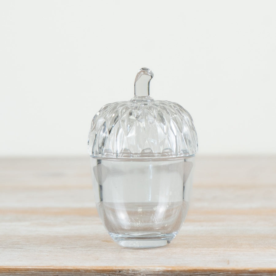 Glass Acorn Jar with Cut Lid 11cm – Decorative Storage Pot for Nuts & Treats, Elegant Clear Glass Table Accent
