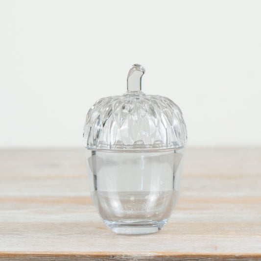 Glass Acorn Jar with Cut Lid 11cm – Decorative Storage Pot for Nuts & Treats, Elegant Clear Glass Table Accent