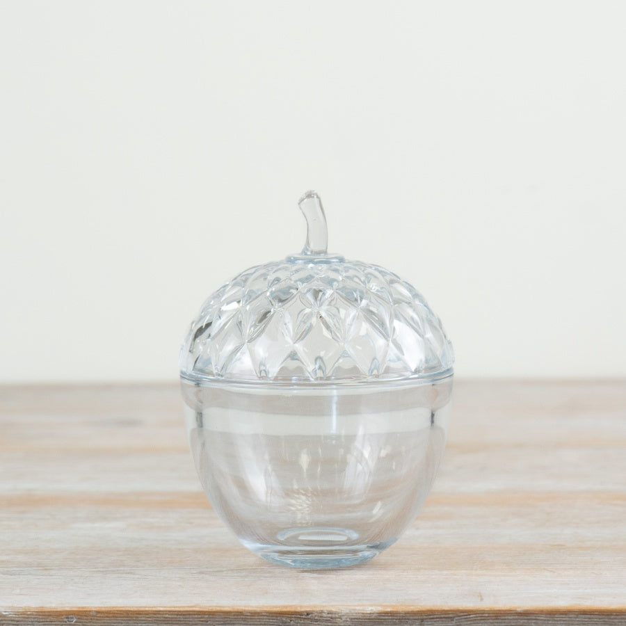 Glass Acorn Storage Pot 15cm – Autumn Decorative Treat Jar, Clear Glass Lidded Container for Seasonal Table Displays
